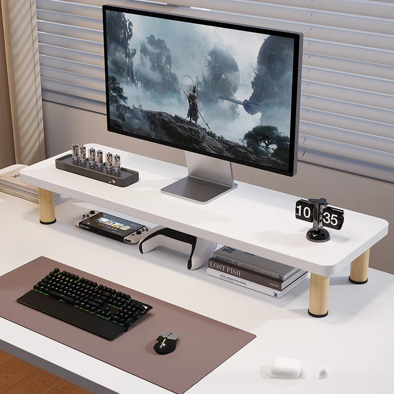 Wooden Monitor Stand Desk Riser for Desktop Computer Display Office Laptop Desk Setup Organizer PC Workstation Space Saving