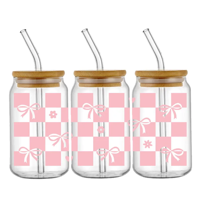 Imagem -04 - Etiqueta de Transferência uv Dtf Arco Rosa para os 16oz Libbey Óculos Wraps Garrafas Cup Can Decalques Personalizados à Prova Dágua