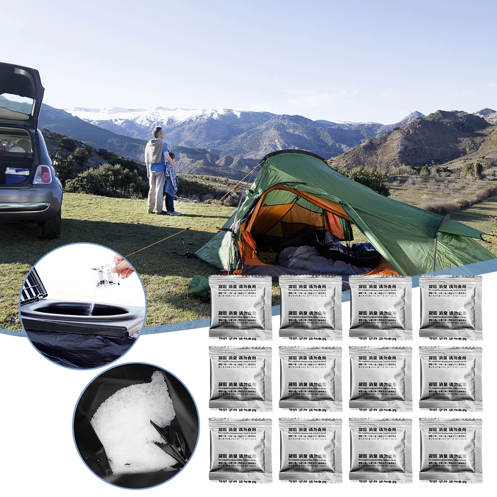 12PCS Camping Toilet Chemicals Liquid Waste Gelling Deodorizing Powder Eco Absorbent Gel for Camping Toilet for Portable Toilet