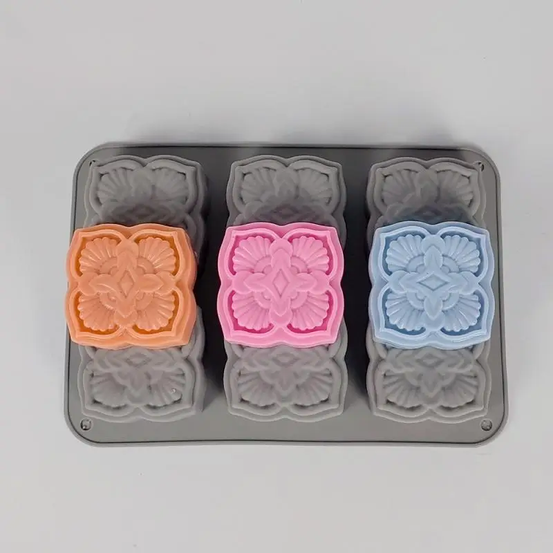 [YU]6-Cavity Vintage Floral Silicone Soap Mold - European Style Square Craft Mold For DIY Handmade Soaps Candle Making