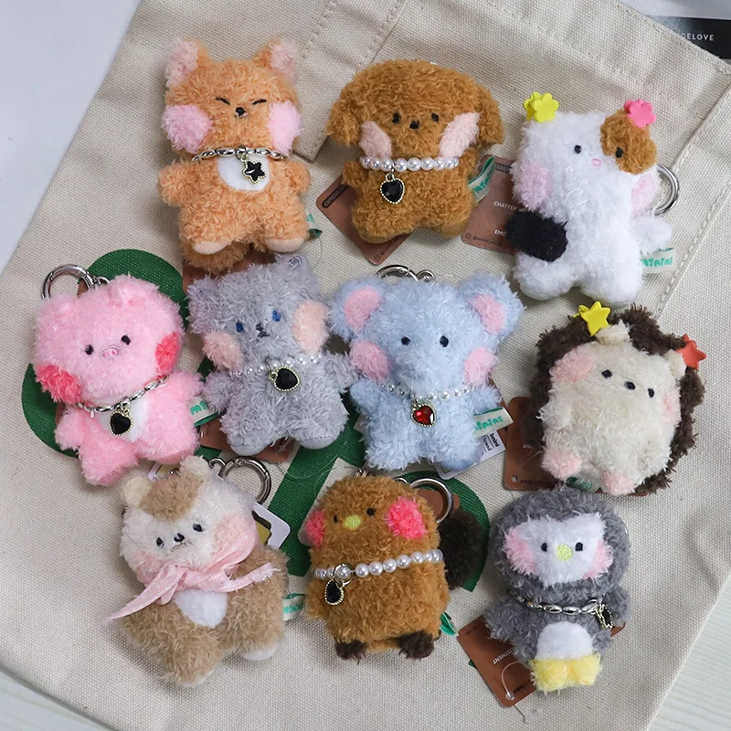 Cartoon Animal Mini Plush Doll Keychain Furry Hedgehog Pendant Keychain Cute Fox Stuffed Keychain Kawaii Keyring Gifts Wholesale