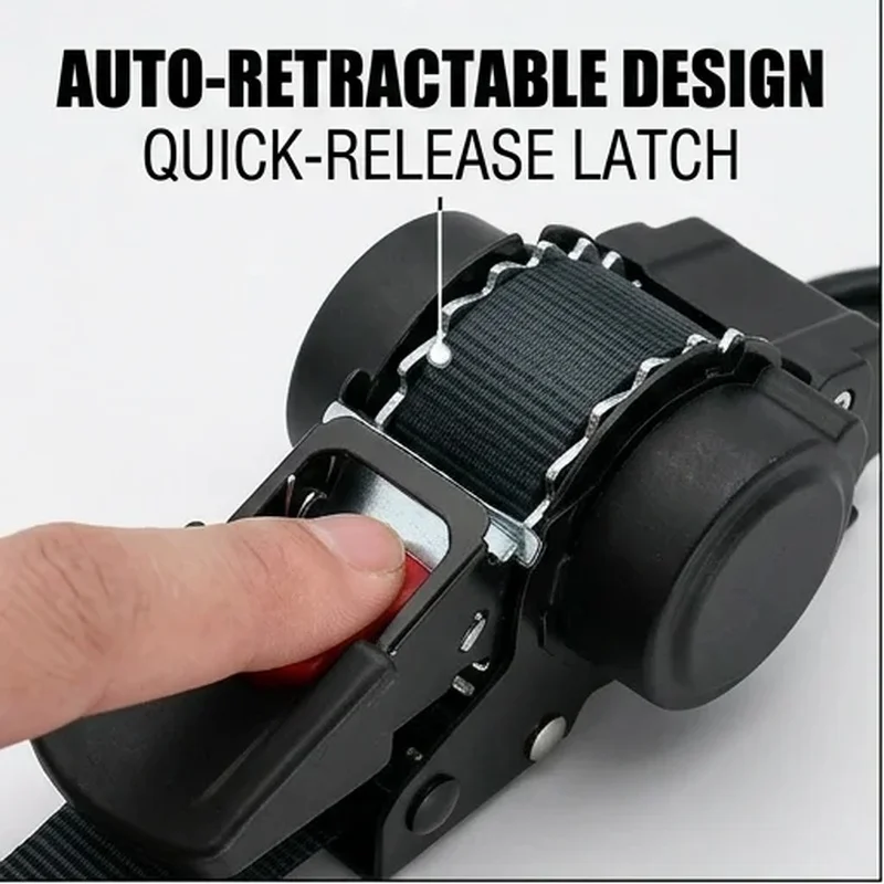 Heavy-Duty Retractable Ratchet Tie-Down Straps with Soft Loops for Secure Truck Trailer Motorcycle And Luggage Fastening