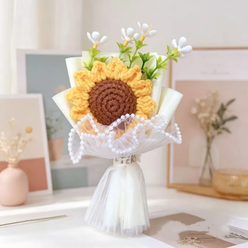 15cm Mini Handgemachter Häkelblumenstrauß Künstliche Blumen Valentinstag Muttertag Romantisches Geschenk Tischdekoration – Detail 10