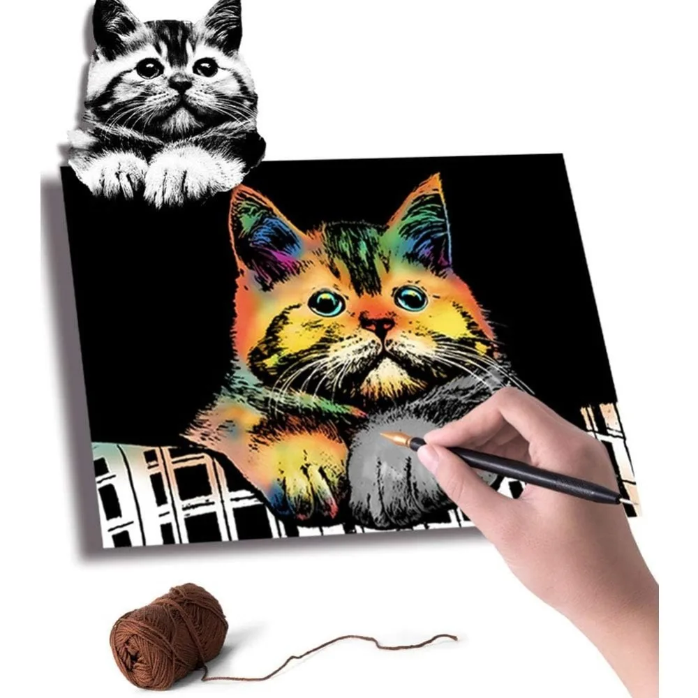 Искусство скретч-арт для взрослых и детей, поделки из радужной бумаги формата А4, скретч ночной сцены