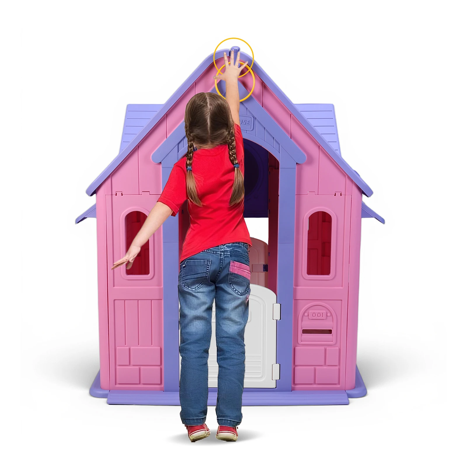 

Indoor/Outdoor Playset with Basketball Hoop Dartboard Garden Games Cottage Plastic Playhouse for 2-5 Years