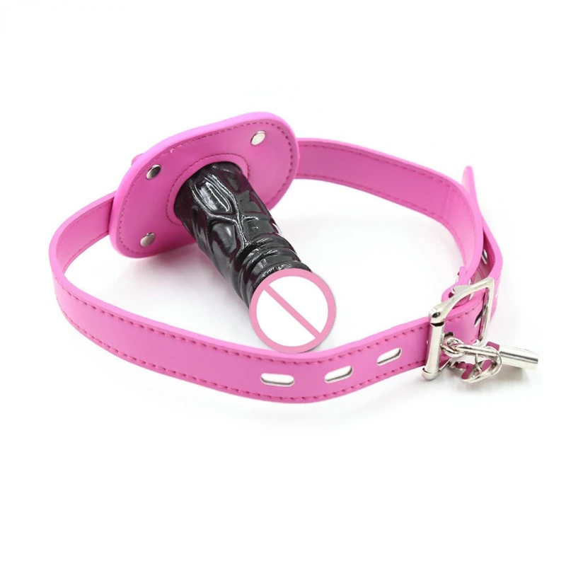 Plug per pene in silicone Dildo Bocca aperta Gag con fibbie di bloccaggio Imbracatura in pelle Bondage BDSM Giocattoli sessuali per coppia Gioco di