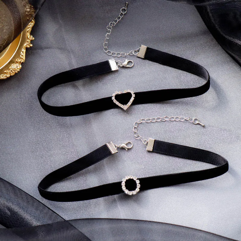 Heart Chokers for Girl Lady Women Bithday Gift Velvet Weaving Sparkling Zircons Black Lace Necklaces Jewelry