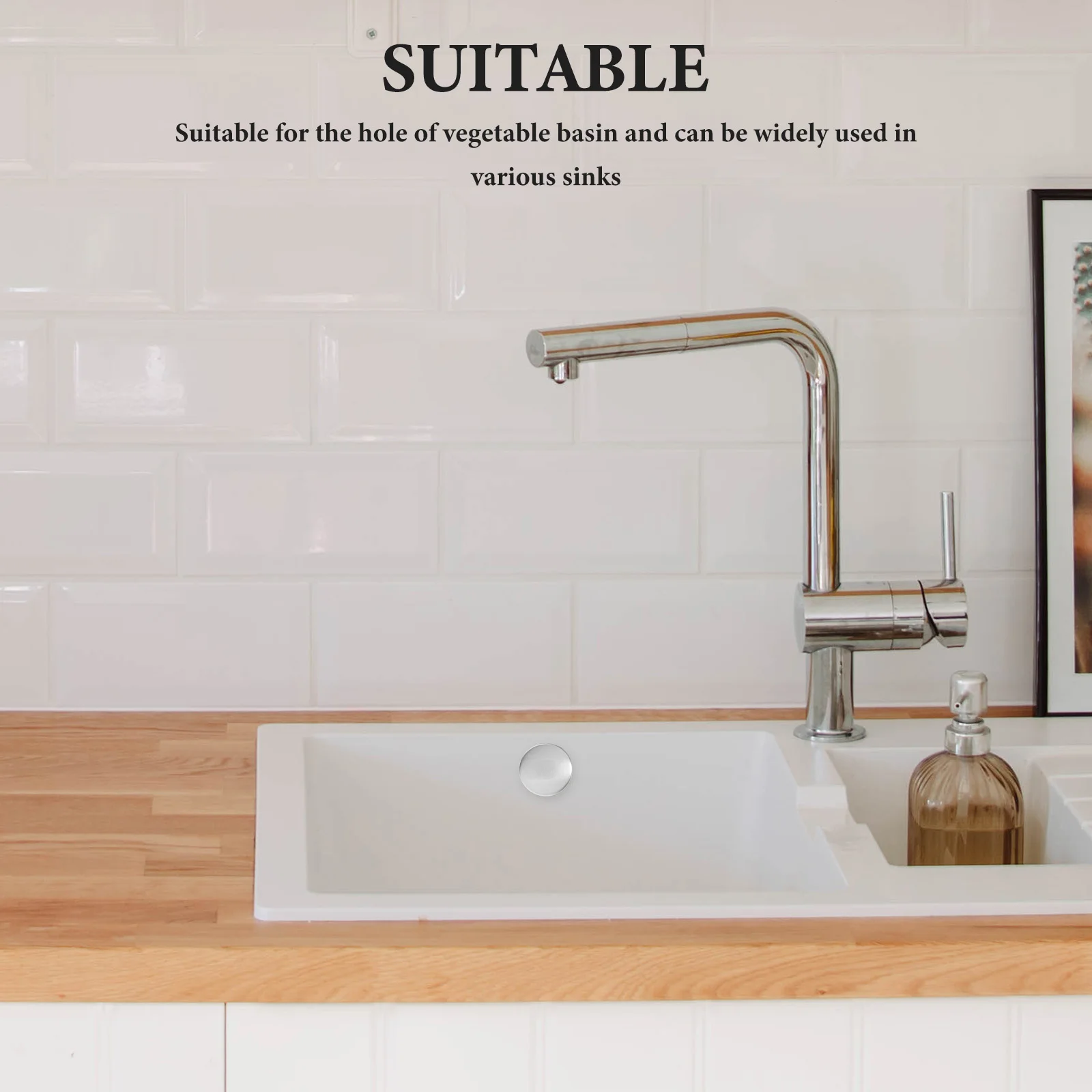 

Universal Sink Faucet Hole Cover Soap Dispenser Cap Stainless Steel Kitchen Supply Decorative Design Water Protection Fits