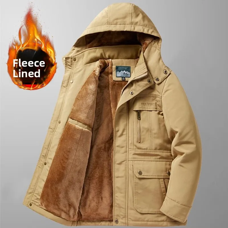 

Мужская зимняя утепленная куртка из хлопка на флисовой подкладке с длинными рукавами, свободного кроя, теплая, с множеством карманов, для работы на открытом воздухе