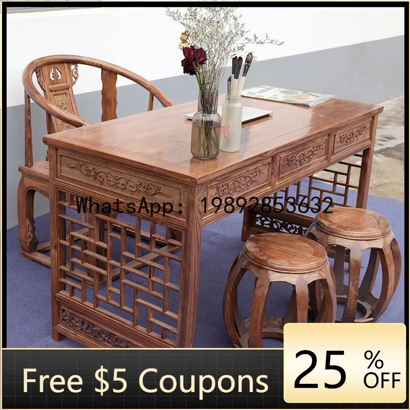 

Z3 Chinese Antique Style Solid Wood Carved Desk Simple Drawer Study Desk Traditional Chinese Medicine Clinic Desk