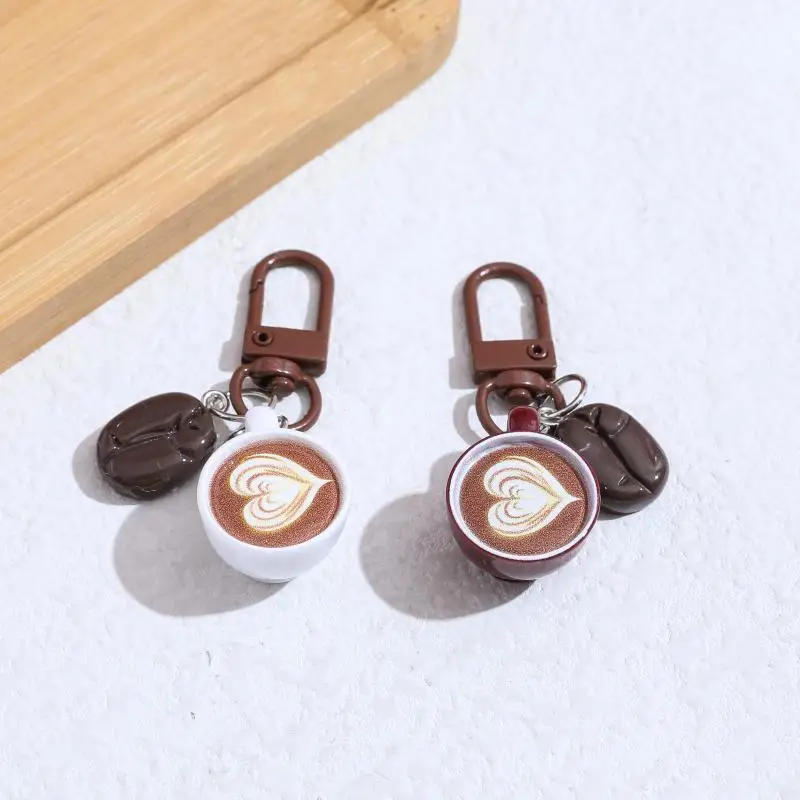 Mini-Kaffeetassen-Schlüsselanhänger, kreatives Latte-Design, Kaffeebohnen-Anhänger, modischer Schmuck für Kaffeeliebhaber, Taschenornament – Detail 1