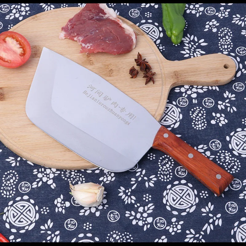 Roast Meat Slicing Knife Mince Meat Knife Stainless Steel Sharp Blade Comfortable Wooden Handle Cleaver Chinese Roast Food Tool