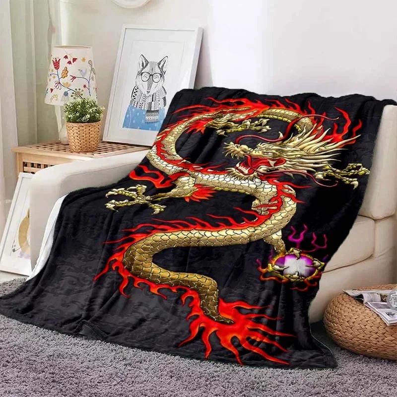 Chinese Dragon or Divine Dragon Fluffy Blanket Flannel Warmth Soft Plush Sofa Dragon Eye Square Throw Blanket Tourist Blanket