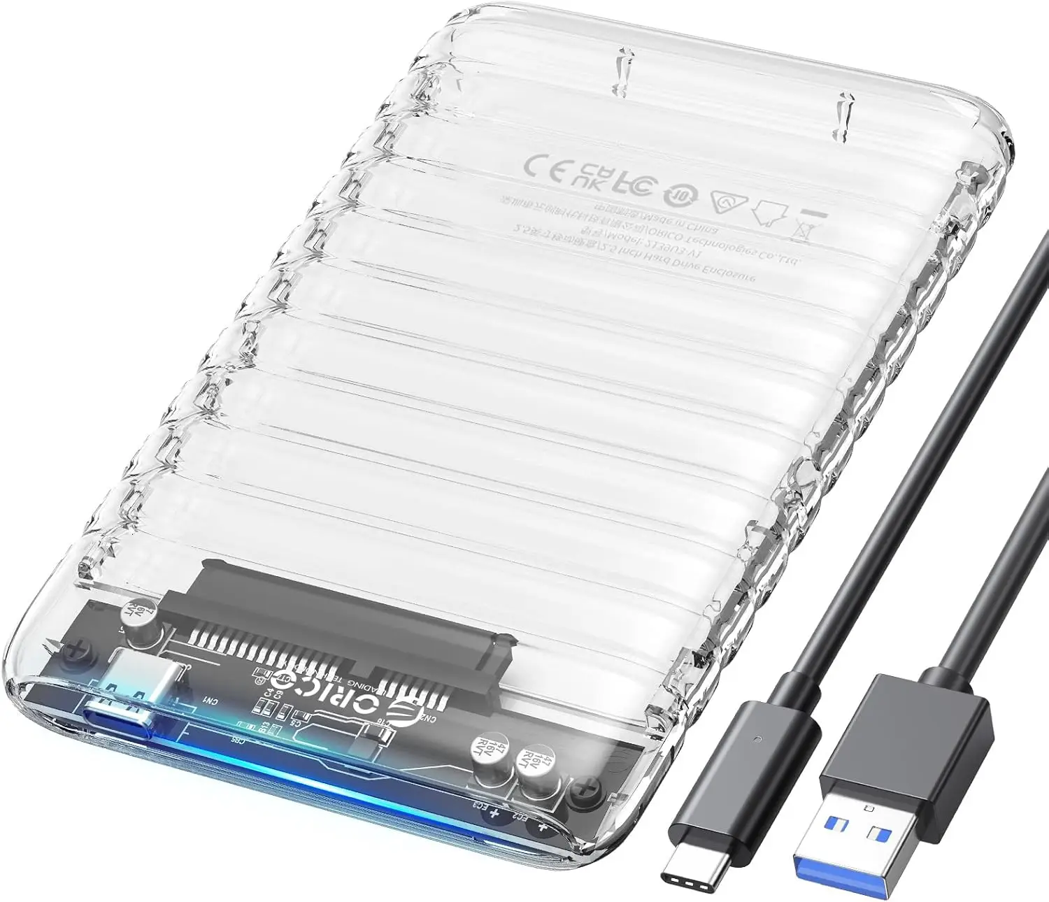 

2.5" Hard Drive Enclosure USB C to SATA III 5Gbps, Clear External Case for 7mm/9.5mm SSD HDD Up to 6TB, Tool-Free, Support UASP