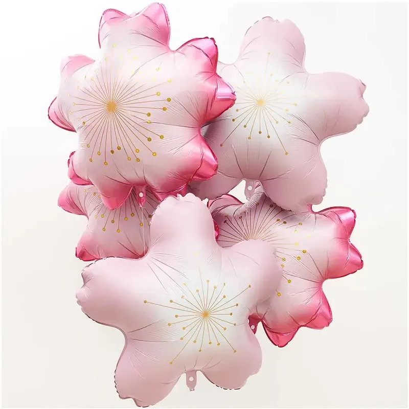 Pink Cherry Blossom Aluminum  Sakura Film Balloon Five-pointed Star Balloon Graduation Season Party Decoration Helium Balloon