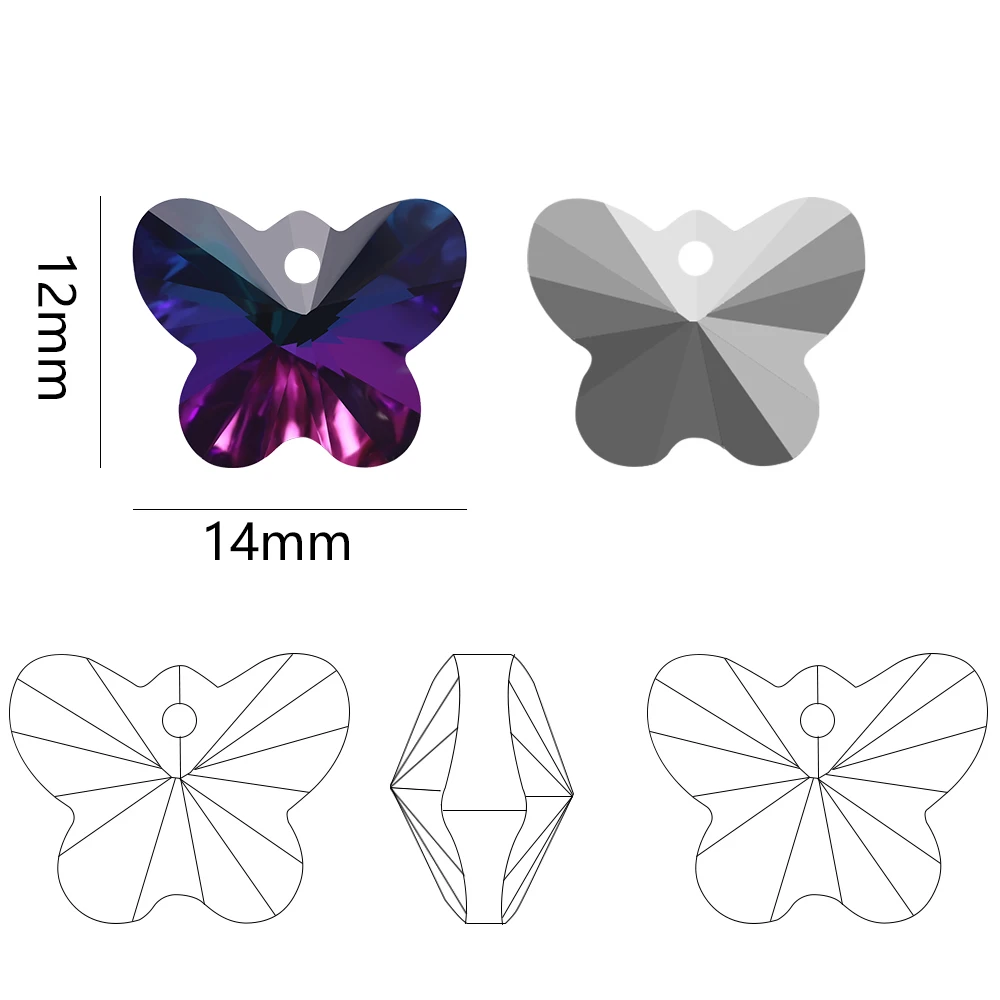 20Pcs 14mm Crystal Butterfly Pendants Glass Beads Spacer Charms for DIY Jewelry Making Earrings Necklaces Bracelets Accessories