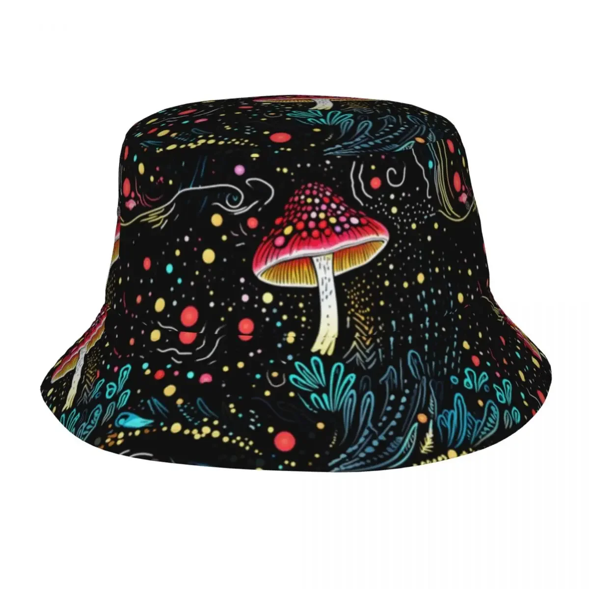 Magic Mushroom Bucket Hat Wildlife Pattern Harajuku Fisherman Caps Personality  Travel Sun Hats For Unisex Trendy Graphic Cap