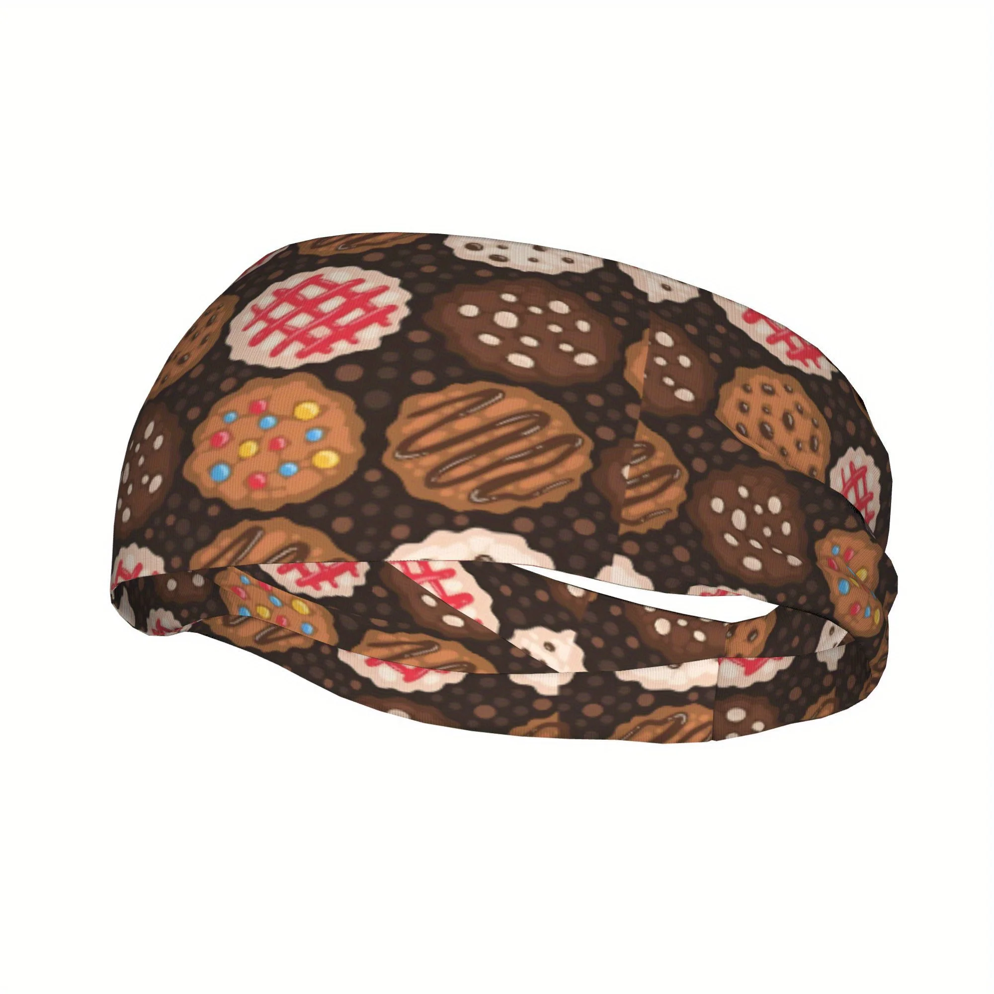 Chocolate Chip Cookie Design Sports Headband Adjustable Breathable Polyester Geometric Pattern Perfect for Outdoor Activities