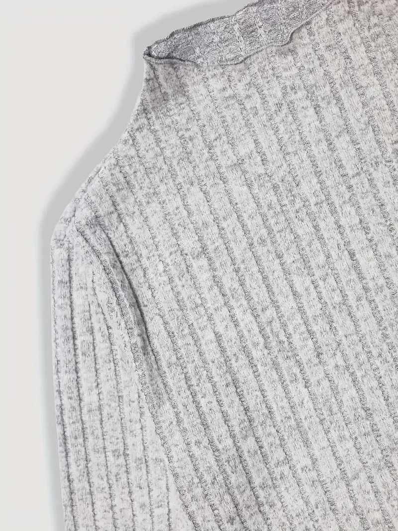 Festes geripptes Kleid mit Rundhals ausschnitt, elegantes, langärmliges, figur betontes Kleid mit Salat besatz, Damen bekleidung – Detail 5