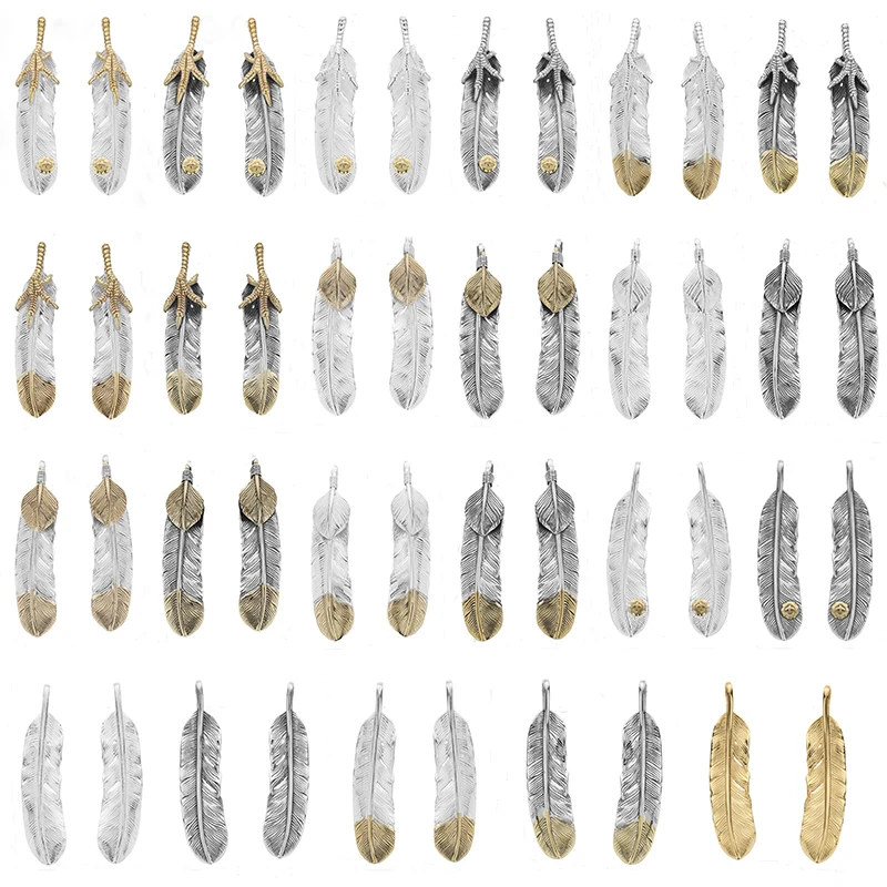 S925 Sterling Silver Gold-Plated Eagle Claw Feather Pendant Trendy Vintage Sweater Chain Pendant Korean and Japanese Style