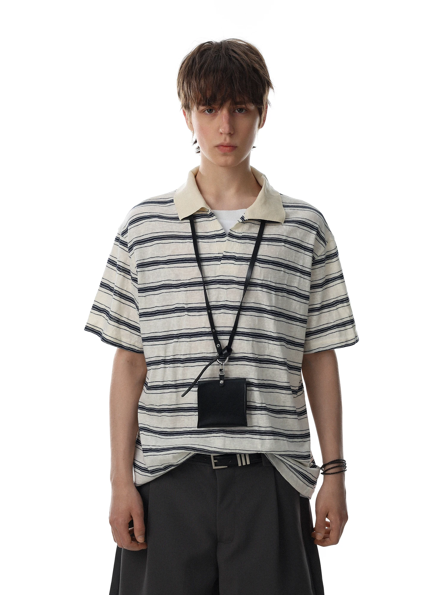 Loose Fit Short Sleeve Shirt MRNEARLY American Casual Striped Color Block Collared Top Breathable Summer Menswear