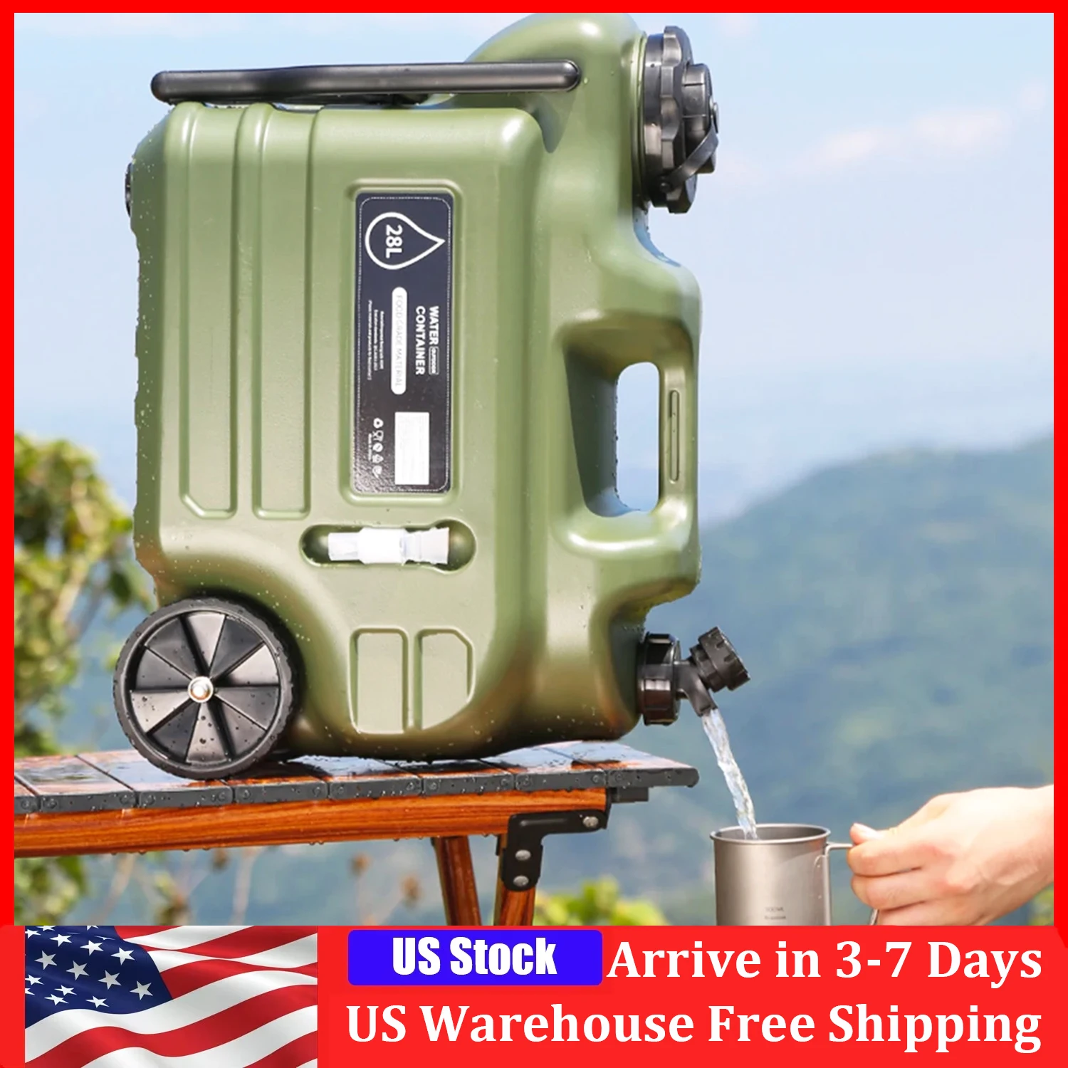 

28L Camping Outdoor Bucket PE Large Capacity Tank Wheels Multifunction Water Storage Containers Camping Equipment Hiking Picnic