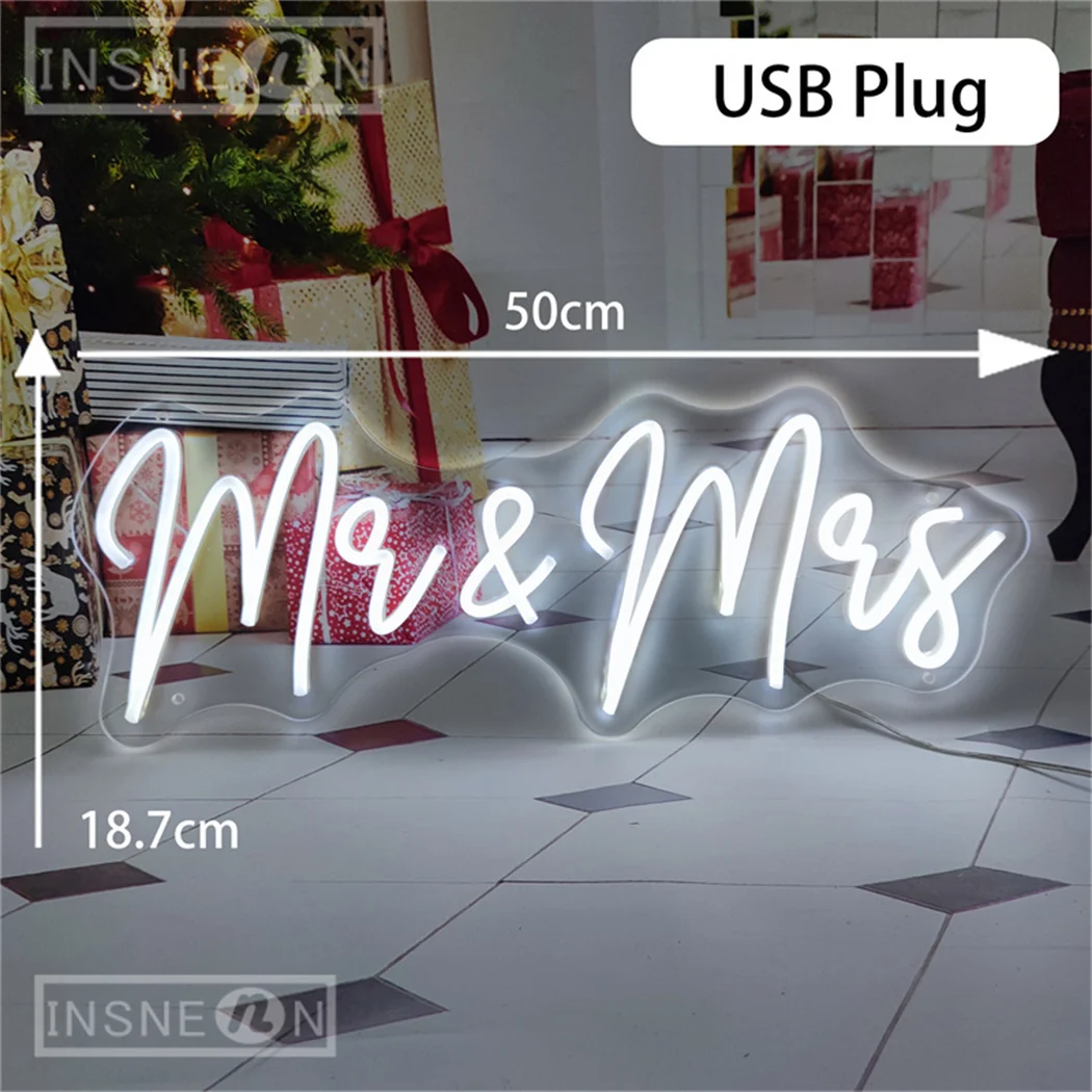Neon LED Sign Mr and Mrs Wedding Wall Hanging LED Neon Light Sign Mrs Mr for Room Bedroom Home Anniversary Gifts USB-Powered 5V