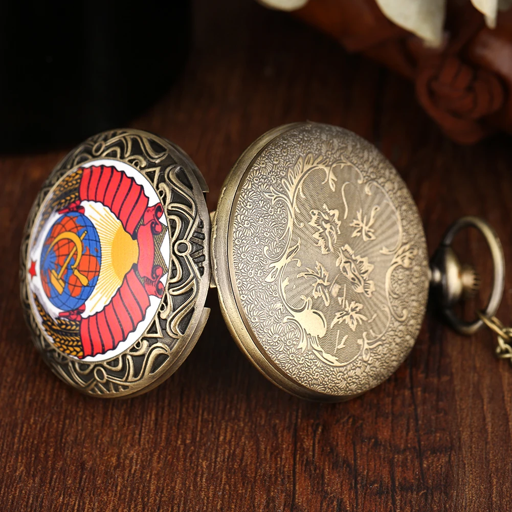 Fashion Silver & Golden Soviet Sickle Hammer Style Quartz Pocket Watch Men Women Pendant Gift Drop Shipping