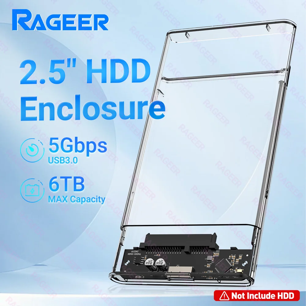 

RAGEER 2.5'' USB 3.0 Hard Drive Enclosure - 5Gbps Fast Transfer, Tool-Free, Plug & Play, Supports SSD/HDD up to 6TB Adapter