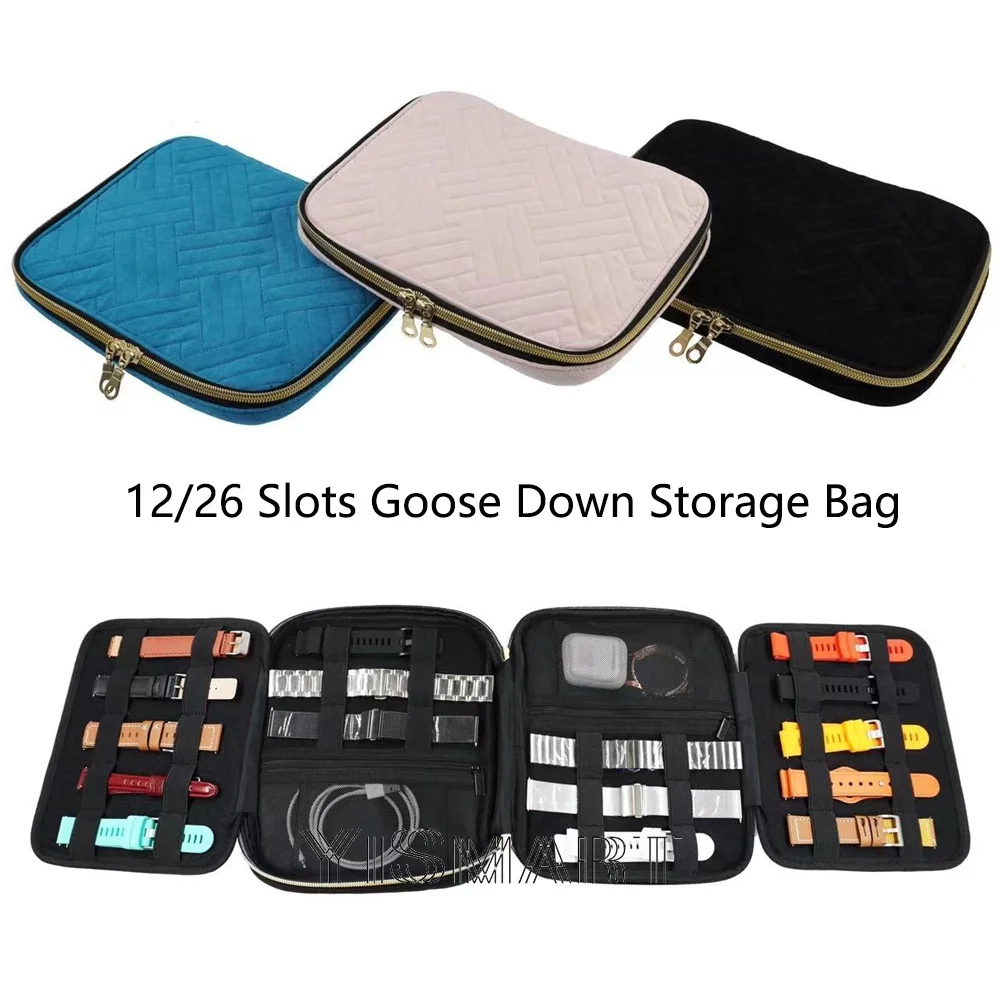 12/26 Slot Goose Down Watch Strap Organizer Pouch Velvet Watchband Storage Bag Box for Apple Watch Band Holder Case