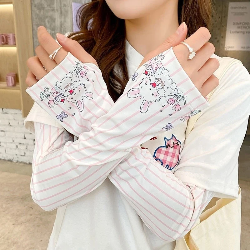 Korean Ice Silk Sun-protective Sleeves for Girls Cartoon Printed UV Protection Arm Sleeves Women Thin Sun Protection Oversleeve view 5