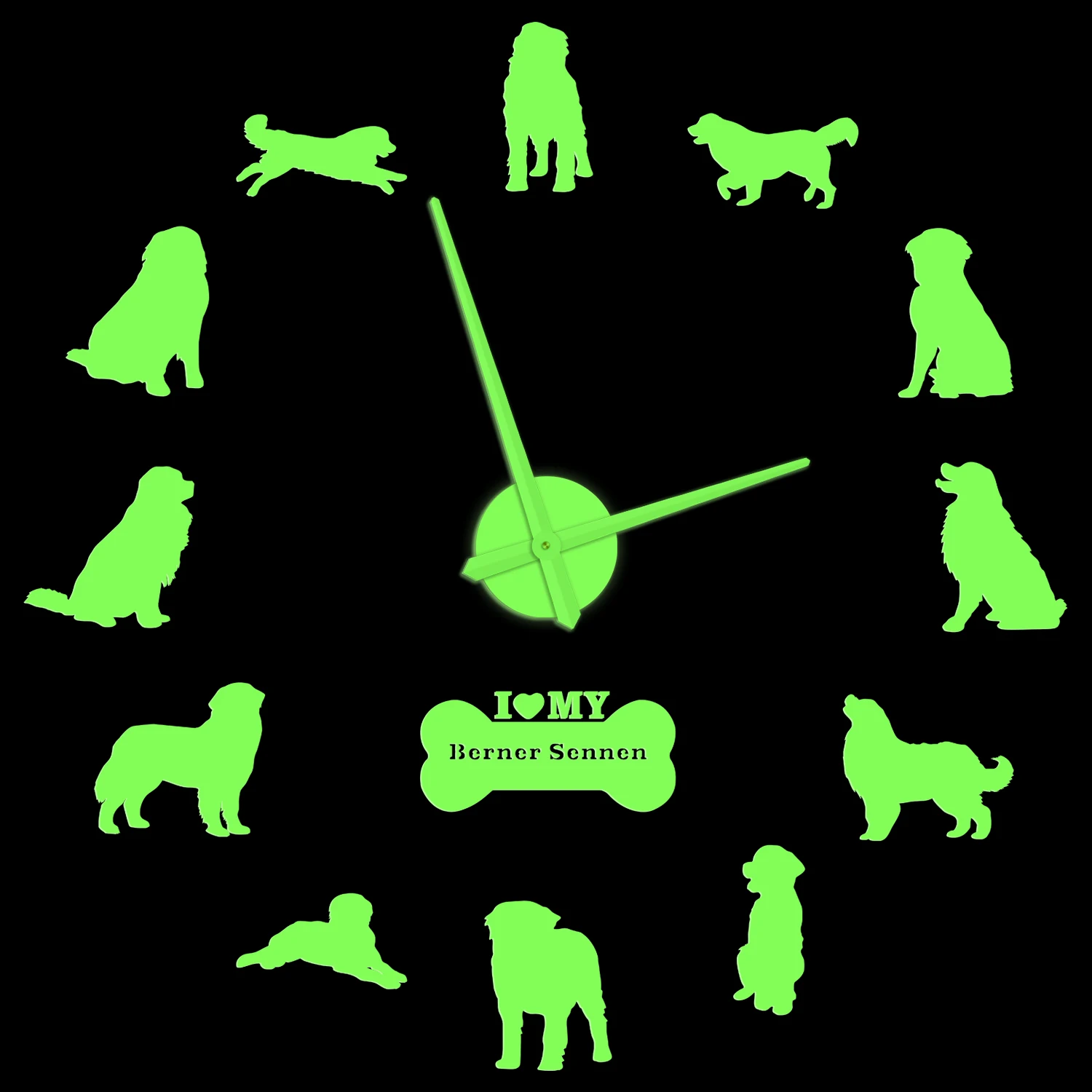 

Bernese Mountain Dog Glowing Wall Clock Berner Sennenhund Bernese Mountain Puppy Breed Luminous Long Hands DIY Sticker Watch