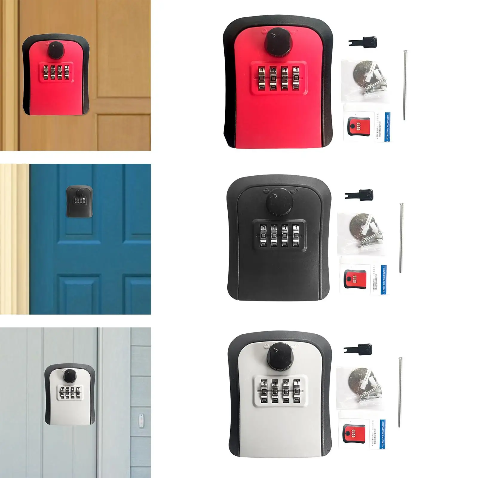 Key Lock Box Security Lock Box 4 Digit Code Combination Lockbox Key Storage Box for Outdoor House Keys Room Cards Garage Home