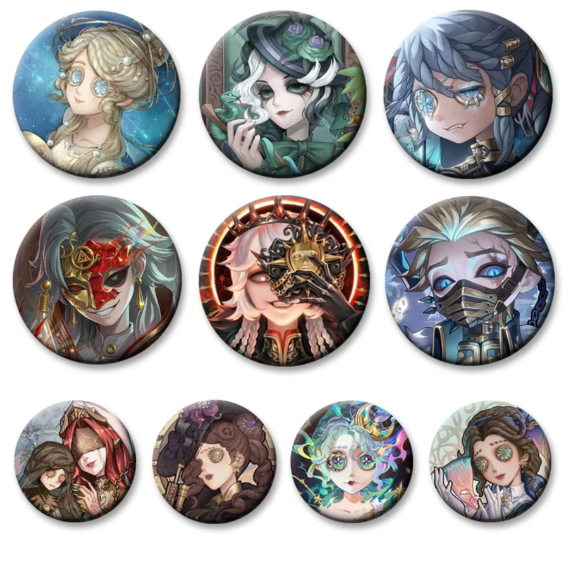 

HD Print Brooches Asymmetric Competitive Mobile Game Identity V Badge Round Display Cartoon Lapel Pins Backpack Accessories Gift
