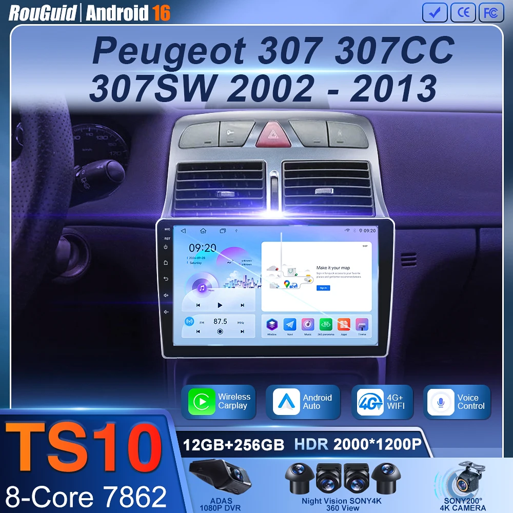 Android 16 Car Radio for Peugeot 307 SW 307CC 307SW 2002 - 2013 Video Player Multimedia Navigation GPS Carplay Auto Head Unit