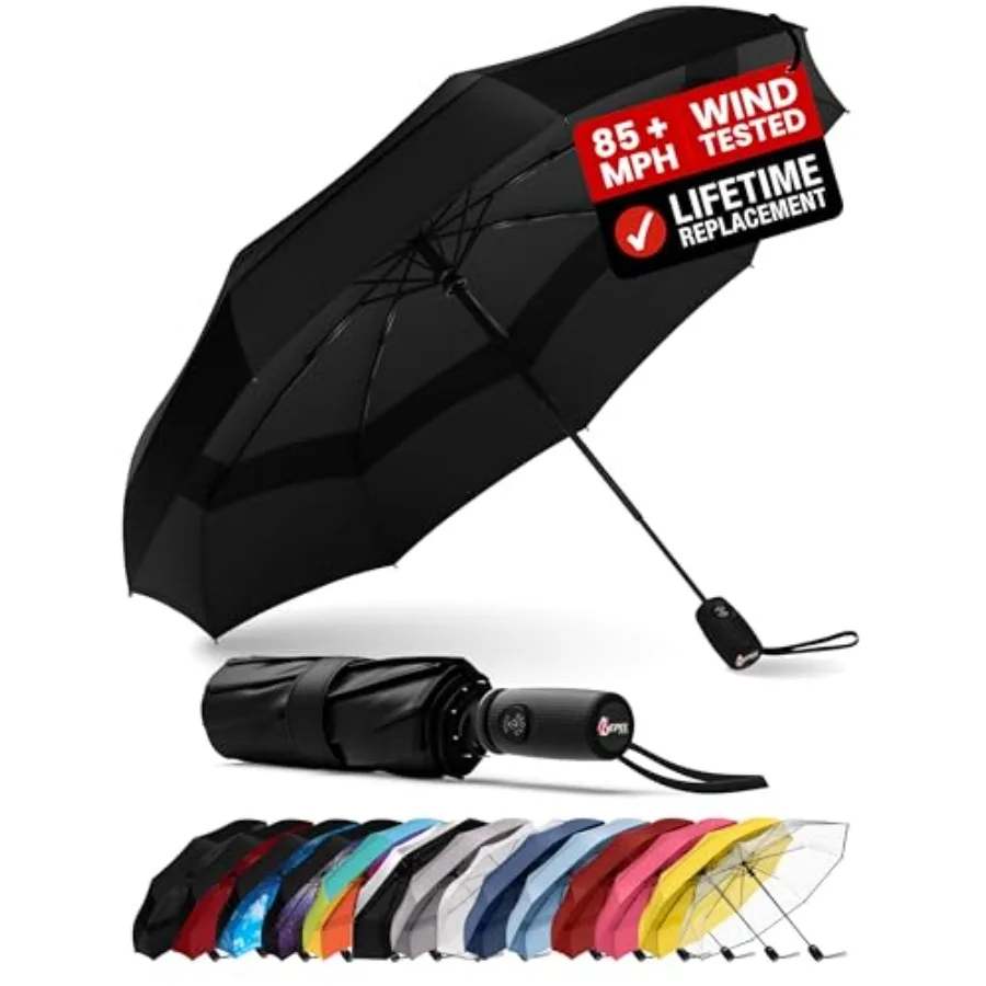 

REPEL Windproof Travel Umbrella - Compact and Withstands Winds up to 85MPH, Strongest Premium Auto Folding Umbrella for Rain an
