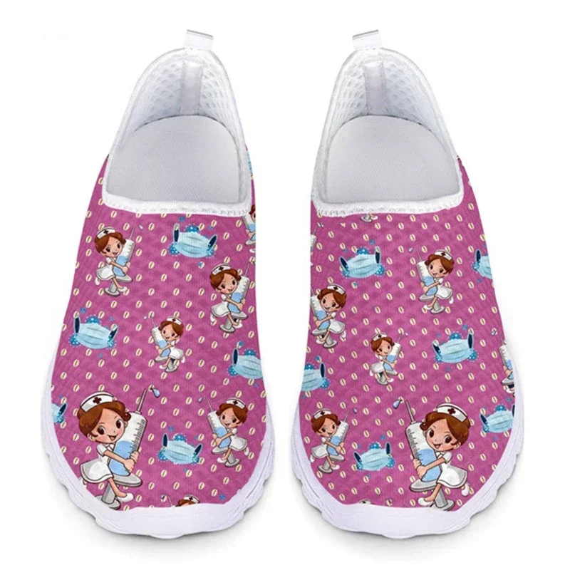 

Cute Cartoon Nursing Doctor Surgery Printed Woman Flats Sneakers Mesh Nurse Shoes Women Light Weight Ladies Footwear