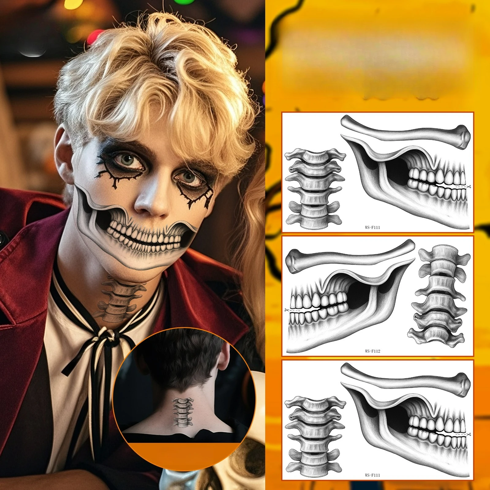 

2pcs New Halloween mouth clown Temporary Tattoos,Tattoo Stickers,Waterproof Long-Lasting,Fake Tattoo,body art for Party Festival