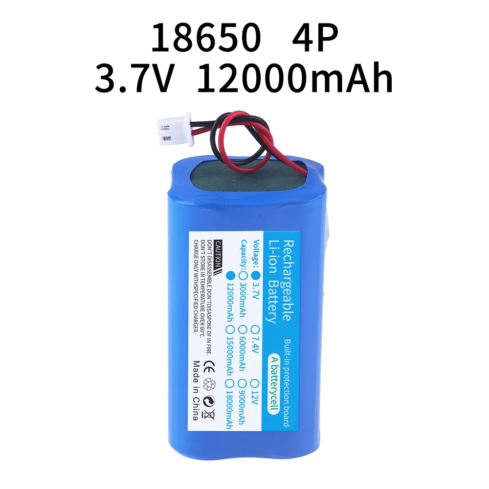 Lithium Battery 3.7V 18650 with XH2.54-2P Plug 3000/6000/12000mAh Rechargeable battery For Fishing LED Light Bluetooth Speaker