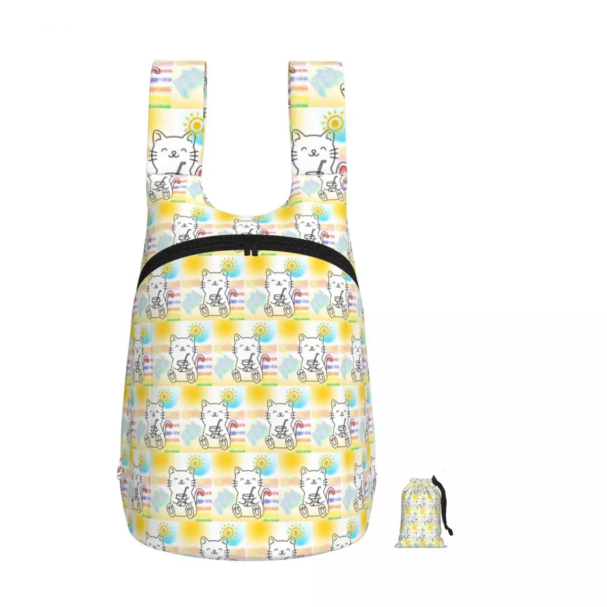 Kitty In A Summer Mood With Bubble Tea Backpack Student Storage BookBag Kids School Bag Laptop Shoulder Bags for Boys Girls