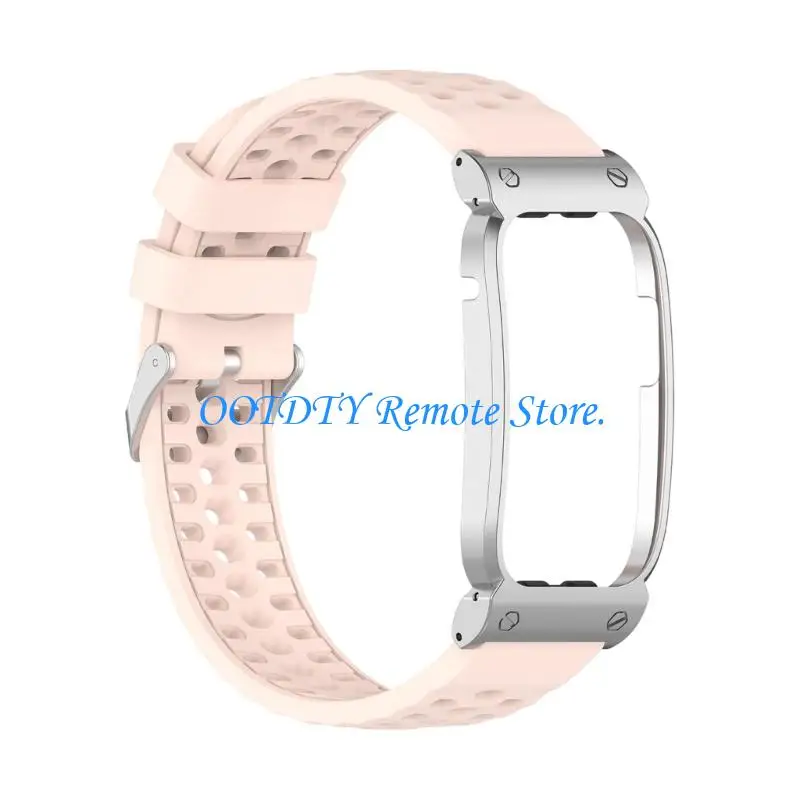 Model-Specific Replacement Wristband Strap with Integrated Metal Protective Frame, Perforated Silicone Band and Pin Fastener for