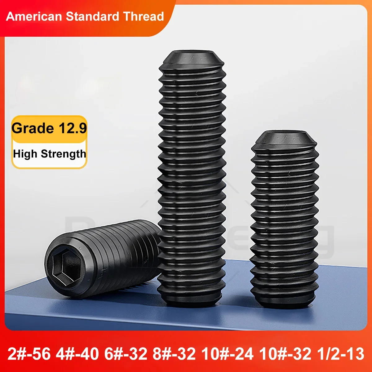 2#-56 4#-40 6#-32 8#-32 10#-24 10#-32 1/2-13 Black Grade 12.9 Steel Hex Hexagon Socket Allen Cup Point Grub Bolt Set Screw