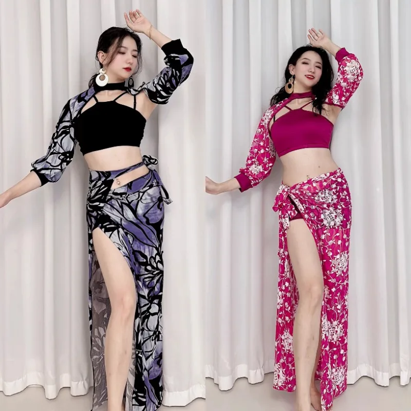 맞춤형 밸리 댄스 의상 캐미솔 탑 끈이 없는 랩 스커트 섹시한 다목적 초보자 오리엔탈 댄스 의상 탑과 스커트