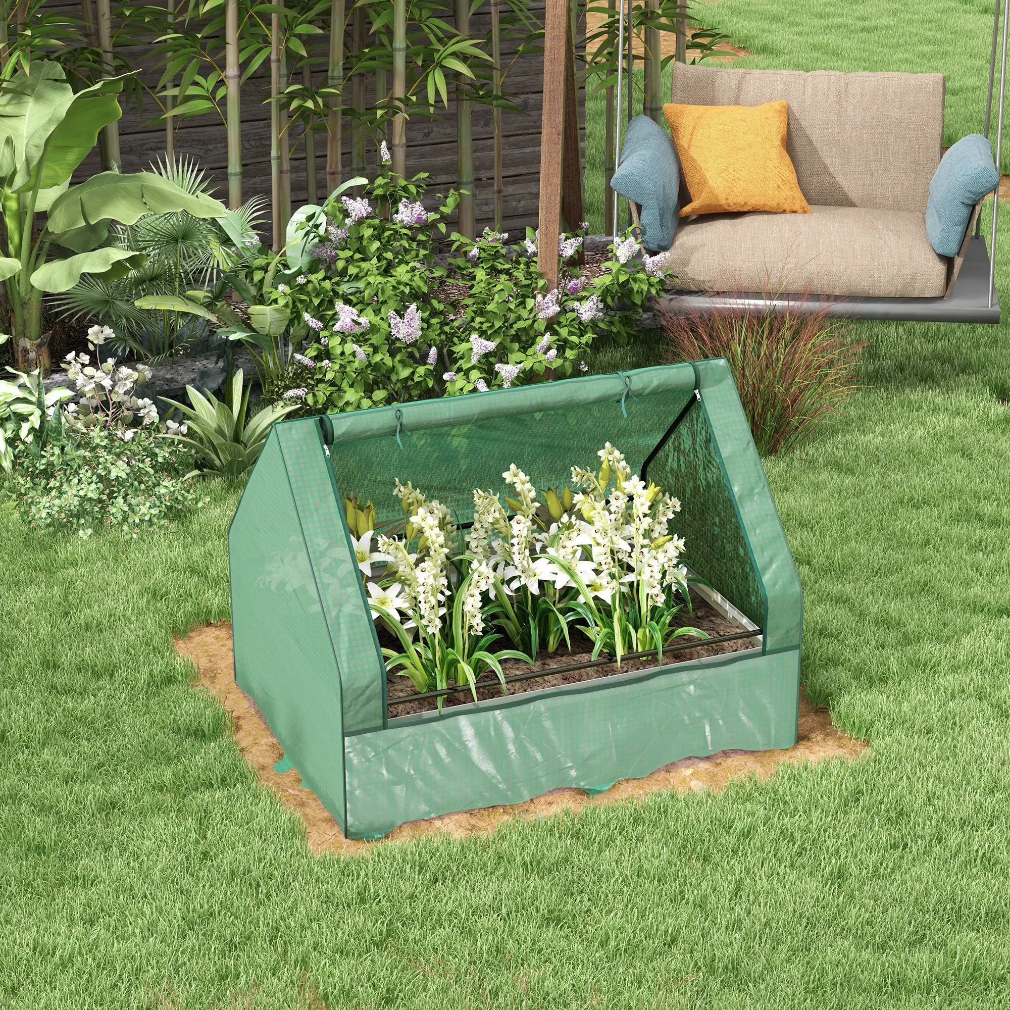 

Outsunny Raised Garden Bed with Small Greenhouse, Green and Silver