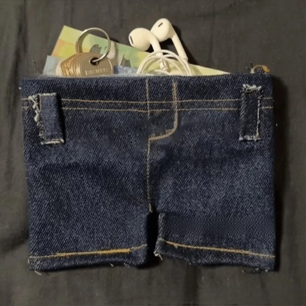 Travel Wallet Retro Mini Jeans Shaped Wallet Compact Size Bifold Pocket Pants Card Holder Portable Slim Foldable Change Bag Keys