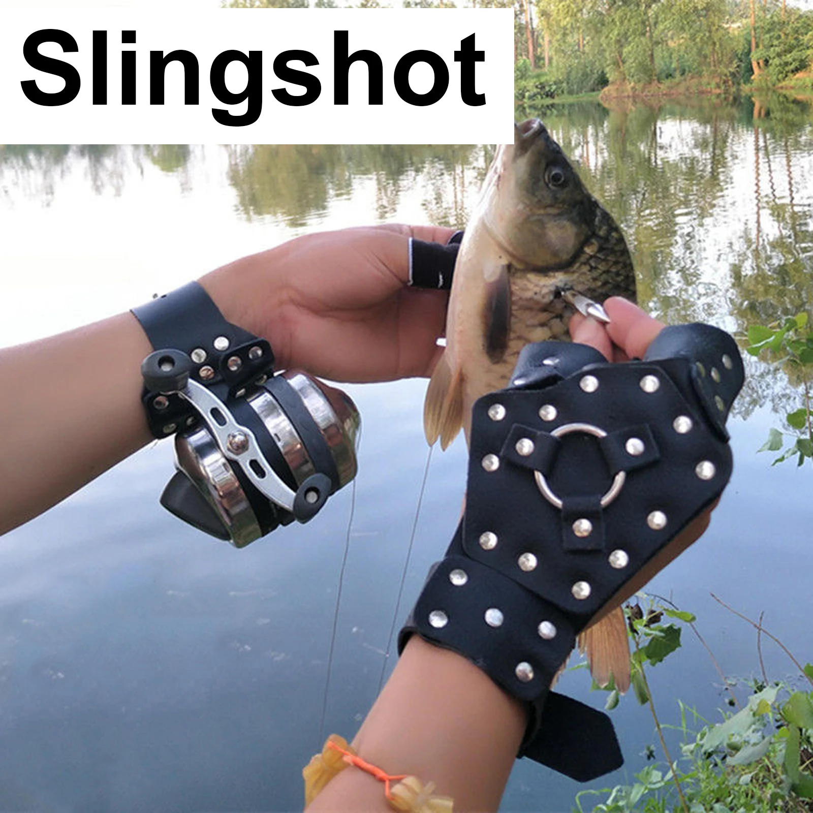 Outdoor Shooting Fishing Hand Guard Wristband Slingshot Armguard Suit PU Leather Rubber Steel Sheet Reel+Dart Handguard