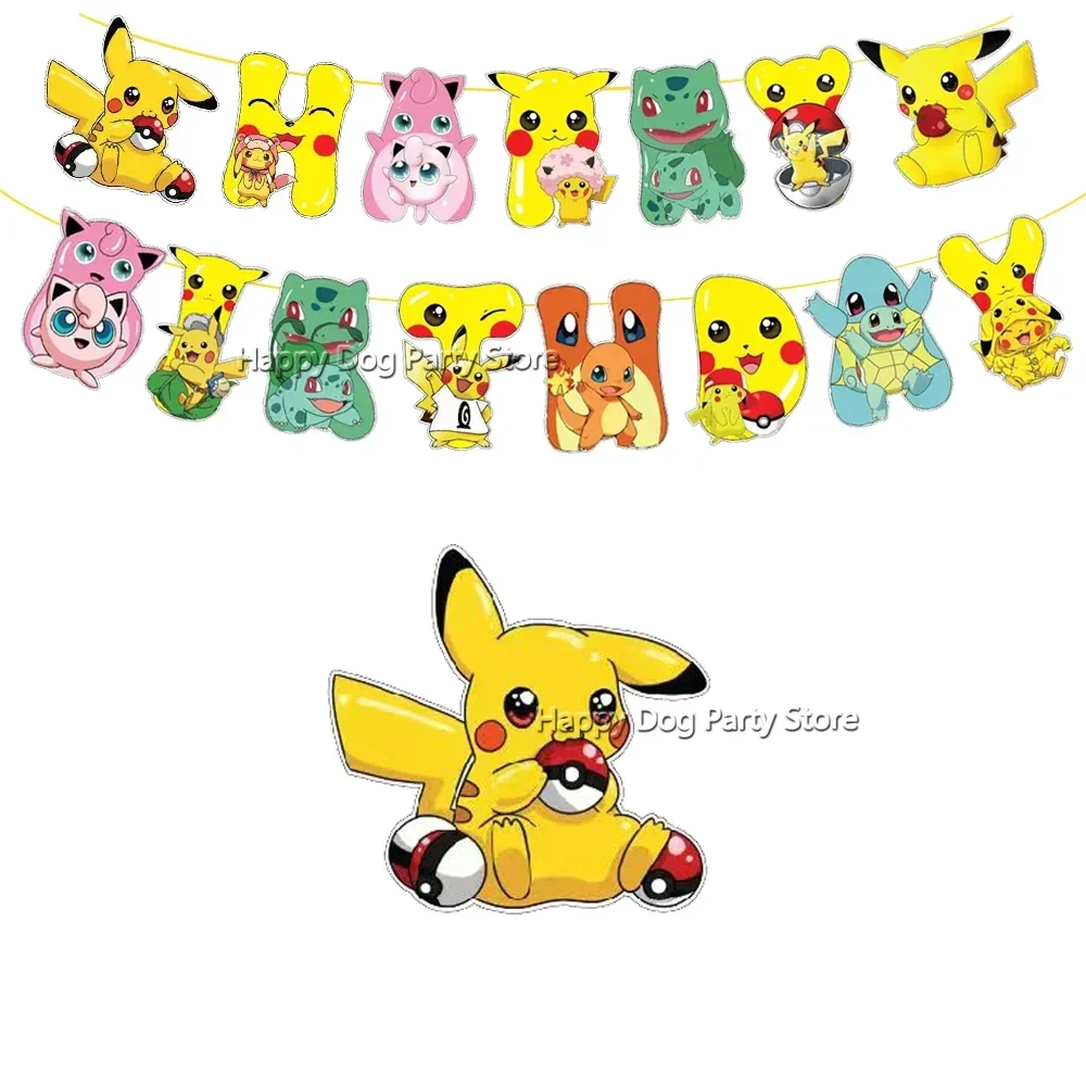 Pokemon Happy Birthday Flag Banner Party Decorations Shinny Sling Pikachu Birthday Set Party Supplies Baby Shower Gifts Pull