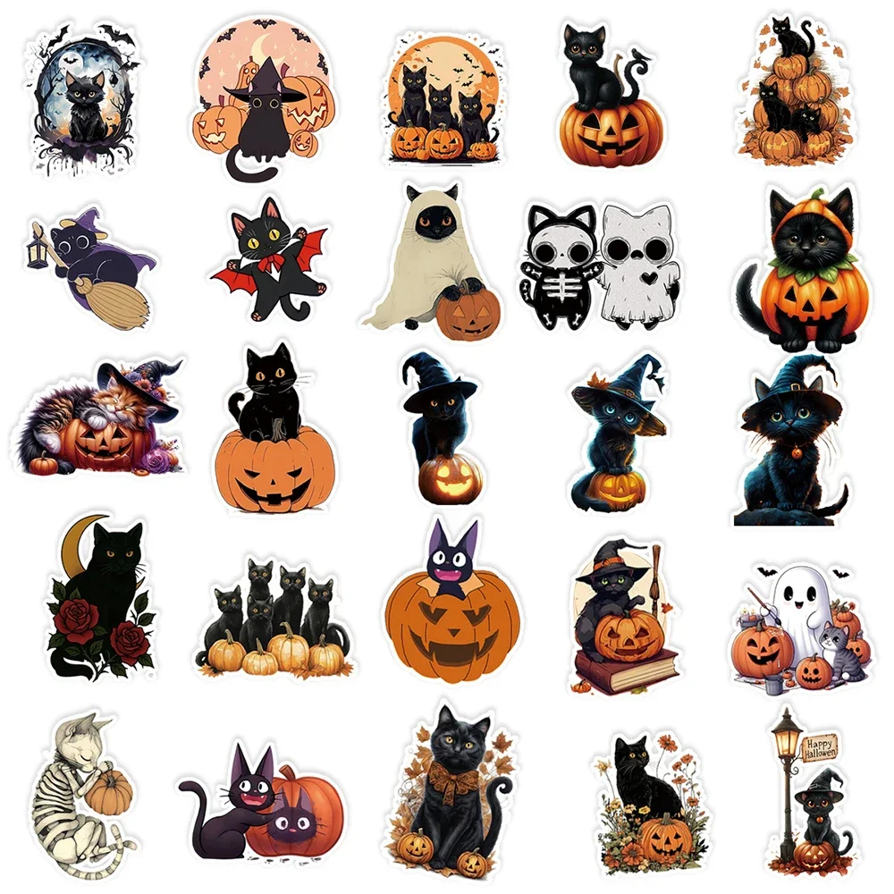 50 個の装飾ハロウィンステッカーホラーゴシック黒猫カボチャ漫画ステッカー荷物電話ギタースーツケースレトロデカール