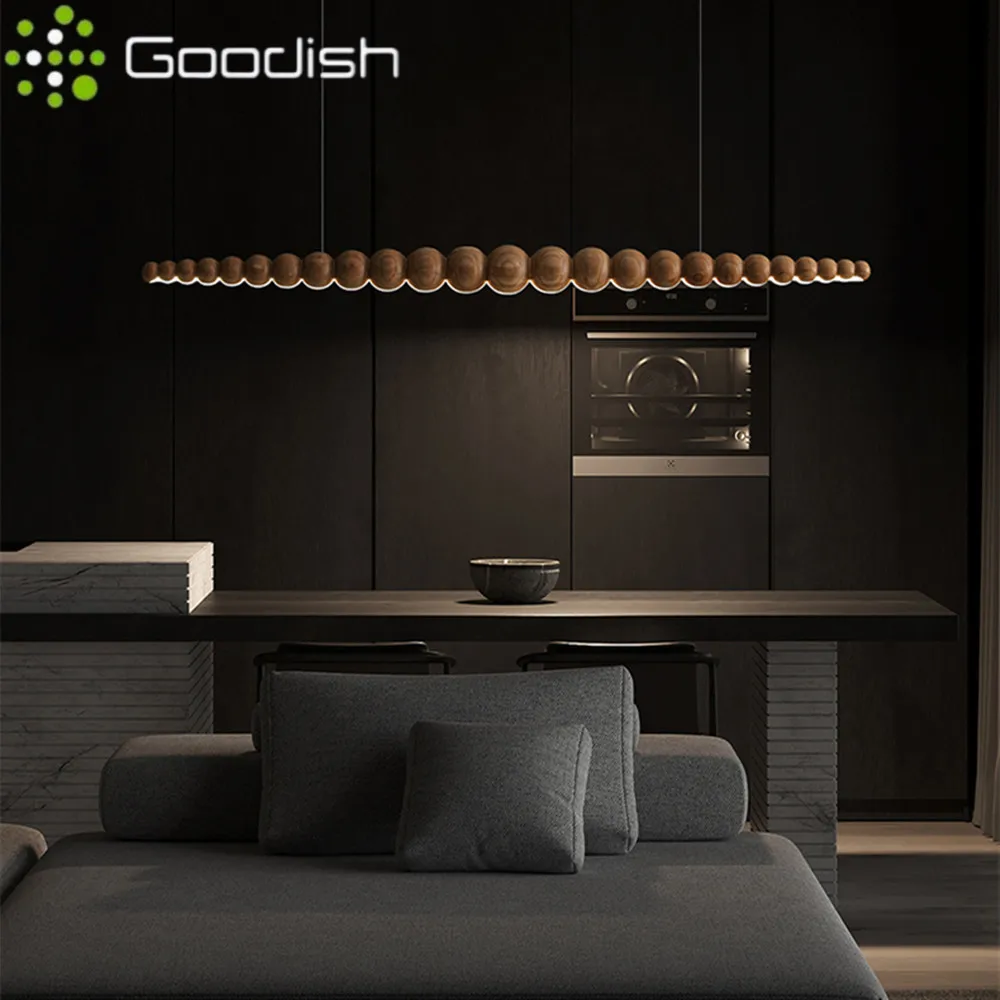 

Traditional Wooden Long Buddha LED Pendant Lights Bead-Shaped Carved Design Lamps for Living Room Art Home Decoration Chandelier