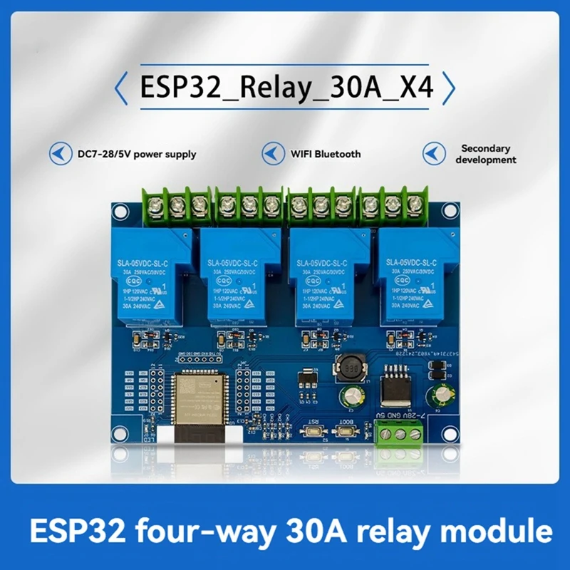 

4-канальный релейный модуль 30A DC7-28/5V WIFI Bluetooth релейный модуль ESP32-WROOM макетная плата